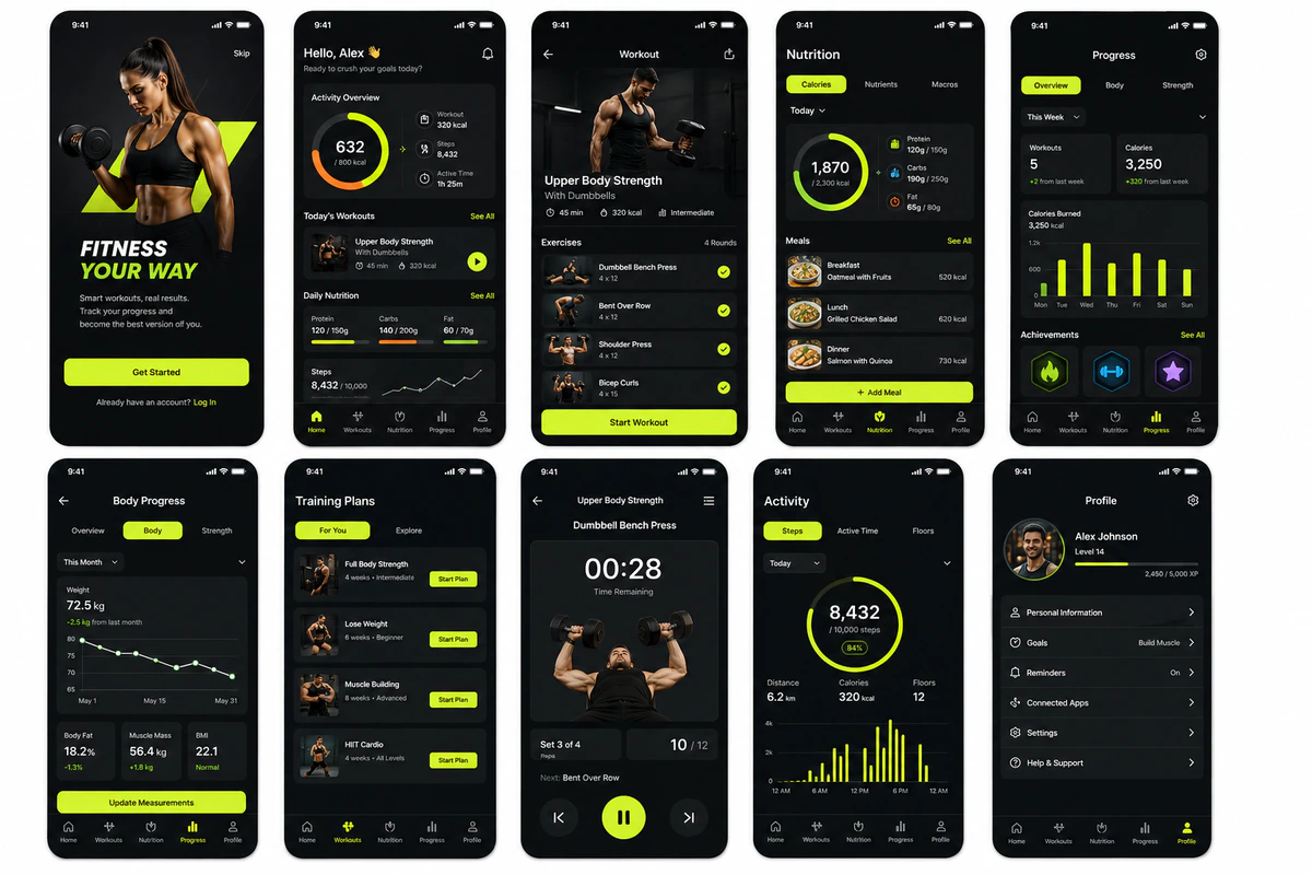 Fitness mobile app design preview
